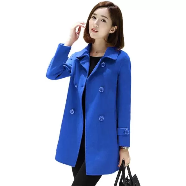 IDEALSANXUN Womens Fall Winter Wool Coats Double Breasted Midi Peacoat Trench CoatsBlue
