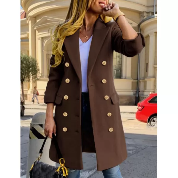 IDEALSANXUN Womens Fall Winter Wool Coats Double Breasted Midi Peacoat Trench CoatsBrown