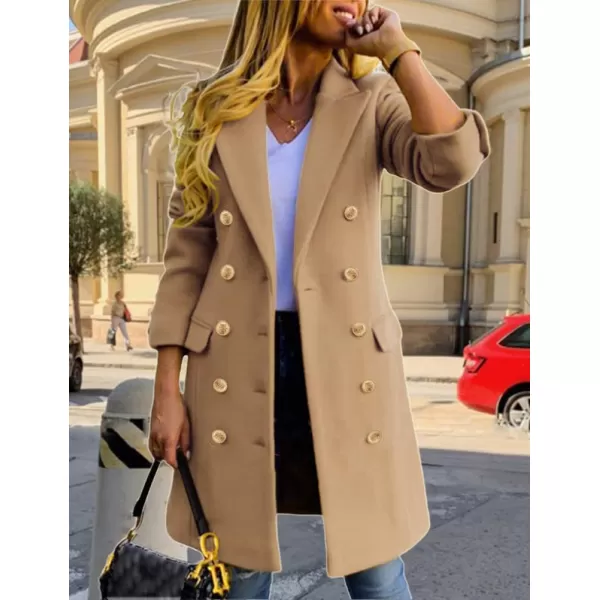 IDEALSANXUN Womens Fall Winter Wool Coats Double Breasted Midi Peacoat Trench CoatsCamel