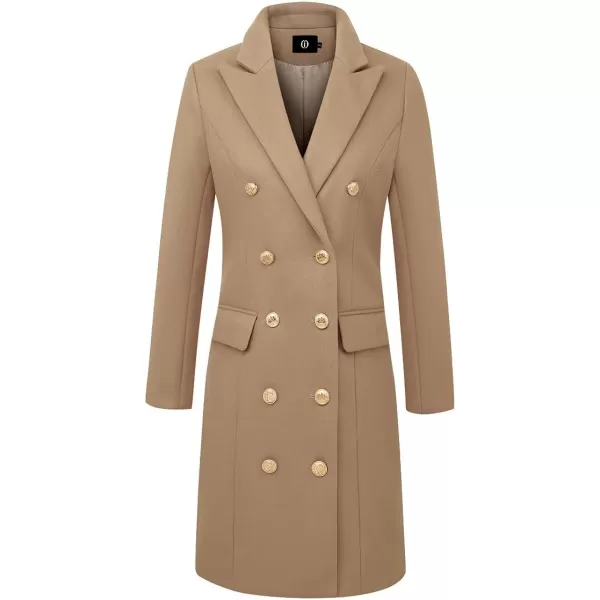 IDEALSANXUN Womens Fall Winter Wool Coats Double Breasted Midi Peacoat Trench CoatsCamel