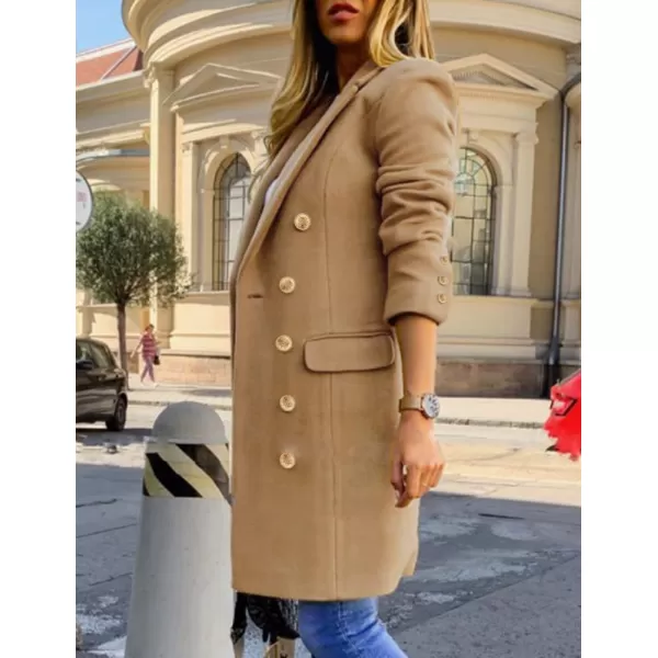 IDEALSANXUN Womens Fall Winter Wool Coats Double Breasted Midi Peacoat Trench CoatsCamel