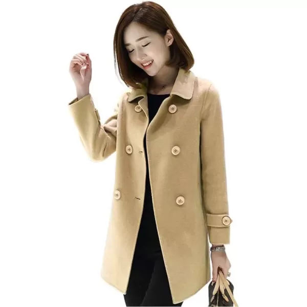 IDEALSANXUN Womens Fall Winter Wool Coats Double Breasted Midi Peacoat Trench CoatsKhaki