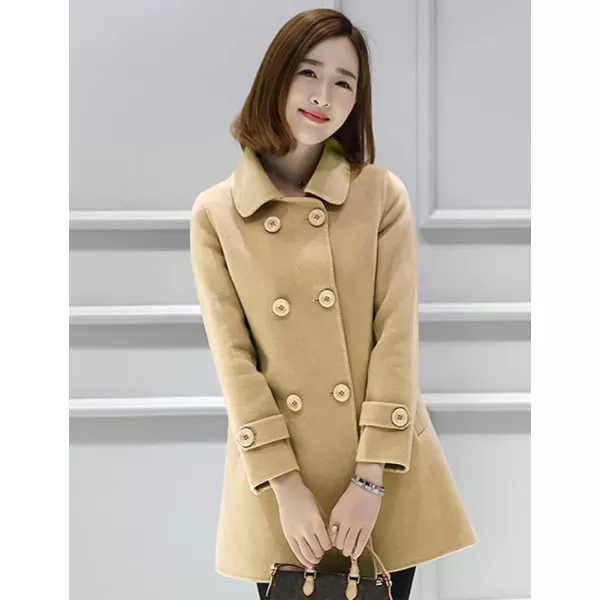 IDEALSANXUN Womens Fall Winter Wool Coats Double Breasted Midi Peacoat Trench CoatsKhaki