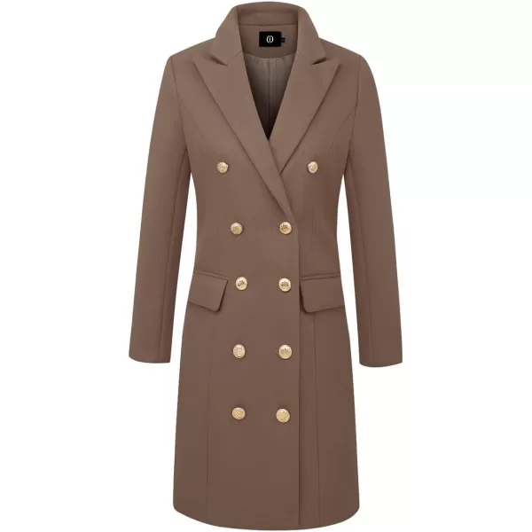 IDEALSANXUN Womens Fall Winter Wool Coats Double Breasted Midi Peacoat Trench CoatsKhaki