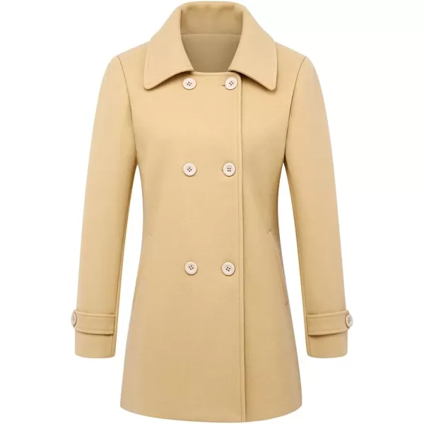 IDEALSANXUN Womens Fall Winter Wool Coats Double Breasted Midi Peacoat Trench CoatsKhaki