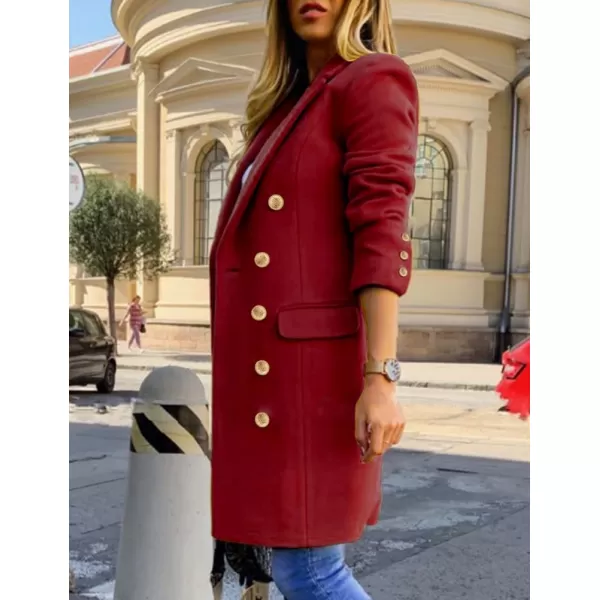 IDEALSANXUN Womens Fall Winter Wool Coats Double Breasted Midi Peacoat Trench CoatsMaple Red