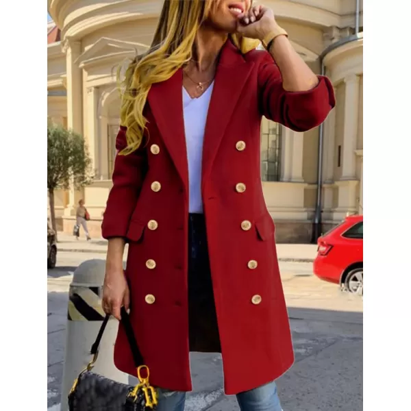 IDEALSANXUN Womens Fall Winter Wool Coats Double Breasted Midi Peacoat Trench CoatsMaple Red