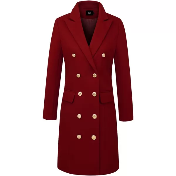 IDEALSANXUN Womens Fall Winter Wool Coats Double Breasted Midi Peacoat Trench CoatsMaple Red