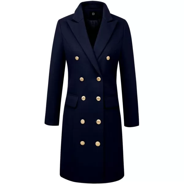 IDEALSANXUN Womens Fall Winter Wool Coats Double Breasted Midi Peacoat Trench CoatsNavy
