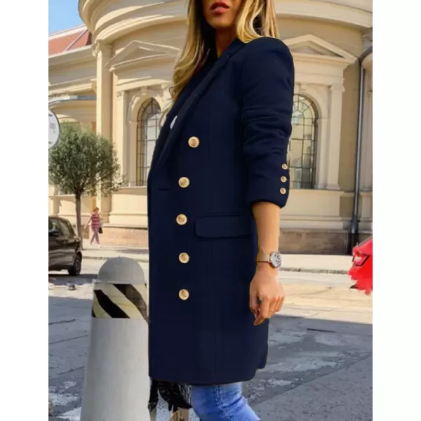 IDEALSANXUN Womens Fall Winter Wool Coats Double Breasted Midi Peacoat Trench CoatsNavy