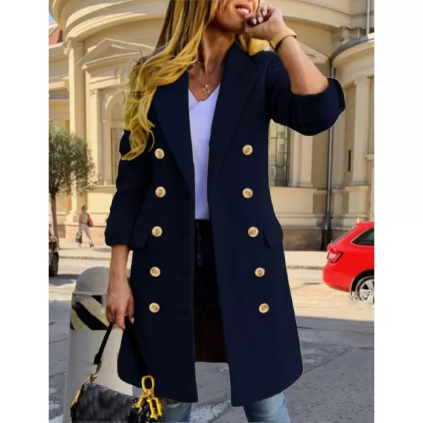 IDEALSANXUN Womens Fall Winter Wool Coats Double Breasted Midi Peacoat Trench CoatsNavy