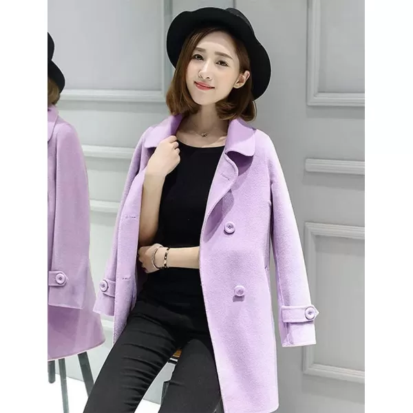 IDEALSANXUN Womens Fall Winter Wool Coats Double Breasted Midi Peacoat Trench CoatsPurple