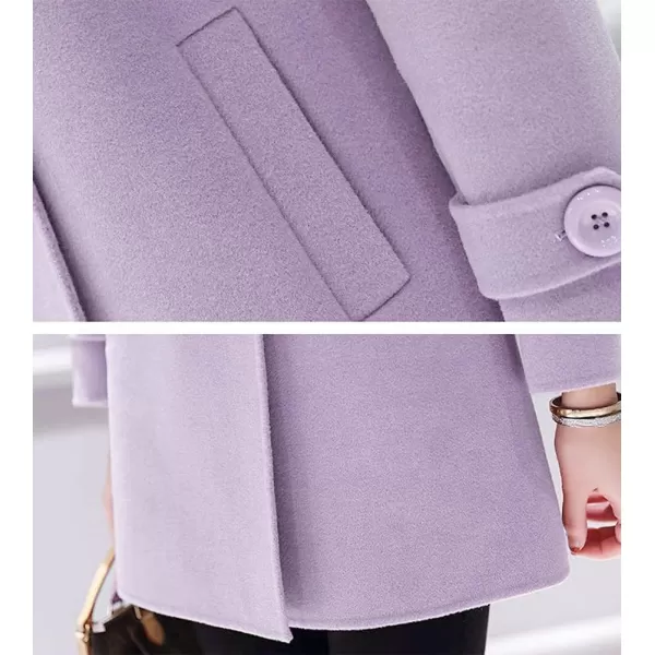 IDEALSANXUN Womens Fall Winter Wool Coats Double Breasted Midi Peacoat Trench CoatsPurple