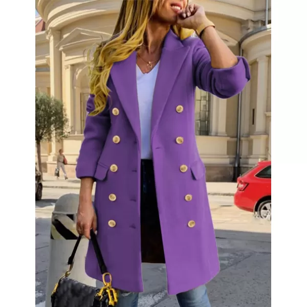 IDEALSANXUN Womens Fall Winter Wool Coats Double Breasted Midi Peacoat Trench CoatsPurple