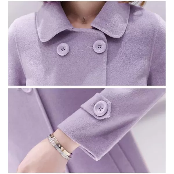 IDEALSANXUN Womens Fall Winter Wool Coats Double Breasted Midi Peacoat Trench CoatsPurple