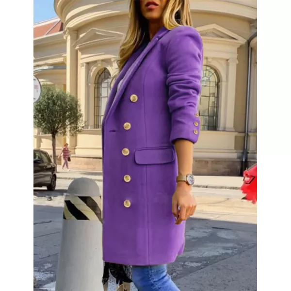 IDEALSANXUN Womens Fall Winter Wool Coats Double Breasted Midi Peacoat Trench CoatsPurple