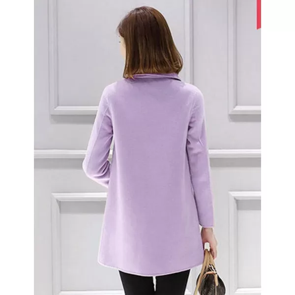 IDEALSANXUN Womens Fall Winter Wool Coats Double Breasted Midi Peacoat Trench CoatsPurple