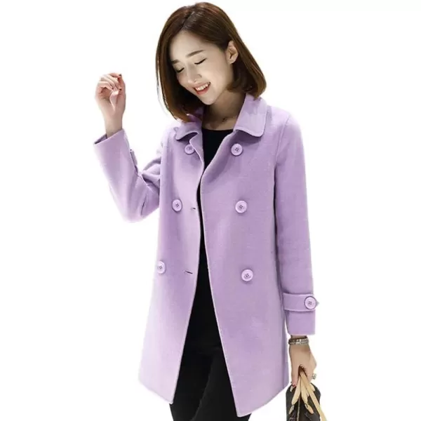 IDEALSANXUN Womens Fall Winter Wool Coats Double Breasted Midi Peacoat Trench CoatsPurple