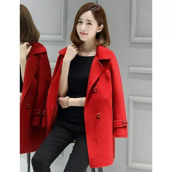 IDEALSANXUN Womens Fall Winter Wool Coats Double Breasted Midi Peacoat Trench CoatsRed 01