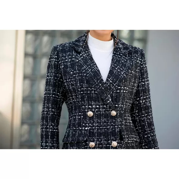 IDEALSANXUN Womens Fall Winter Wool Coats Double Breasted Midi Peacoat Trench CoatsTweed Black