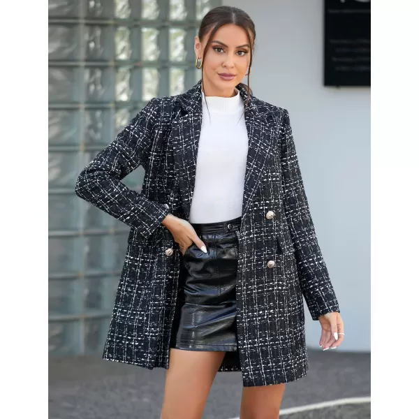 IDEALSANXUN Womens Fall Winter Wool Coats Double Breasted Midi Peacoat Trench CoatsTweed Black