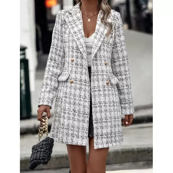 IDEALSANXUN Womens Fall Winter Wool Coats Double Breasted Midi Peacoat Trench CoatsTweed White