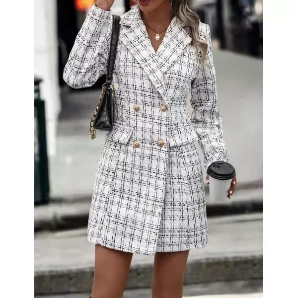 IDEALSANXUN Womens Fall Winter Wool Coats Double Breasted Midi Peacoat Trench CoatsTweed White
