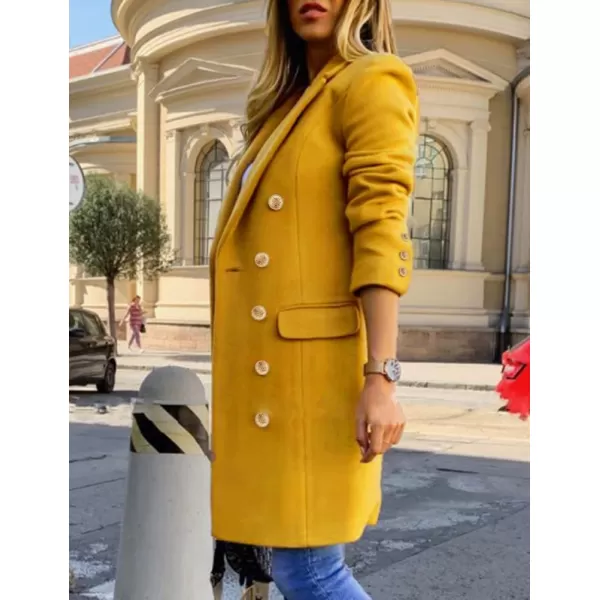 IDEALSANXUN Womens Fall Winter Wool Coats Double Breasted Midi Peacoat Trench CoatsYellow