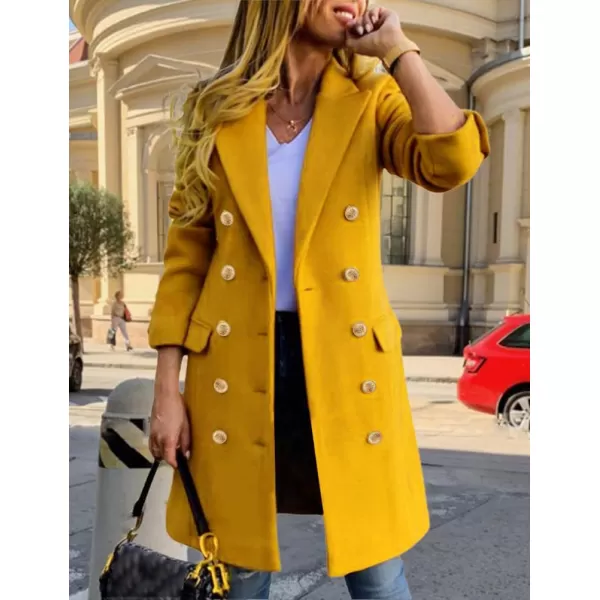 IDEALSANXUN Womens Fall Winter Wool Coats Double Breasted Midi Peacoat Trench CoatsYellow