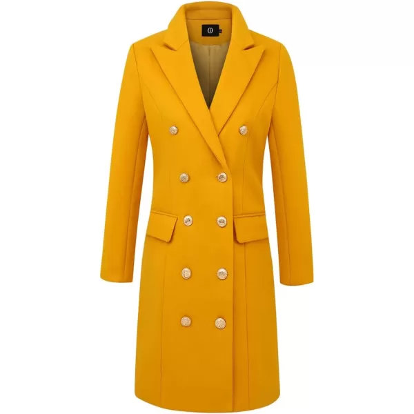 IDEALSANXUN Womens Fall Winter Wool Coats Double Breasted Midi Peacoat Trench CoatsYellow