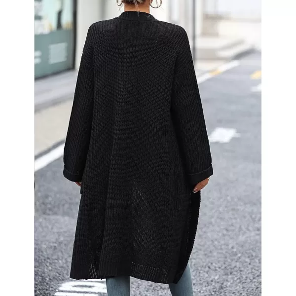 IDEALSANXUN Womens Oversized Sweater V Neck Long Sleeve Fall Winter 2023 Trendy Loose Long Cardigan Jacket CoatBlack