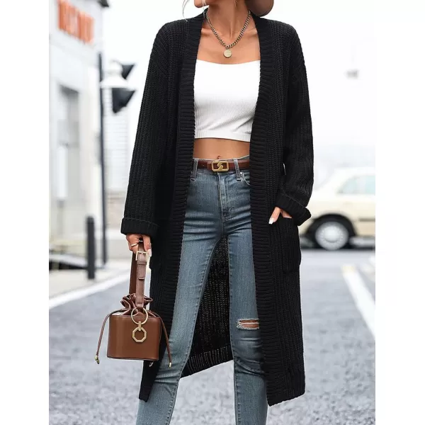 IDEALSANXUN Womens Oversized Sweater V Neck Long Sleeve Fall Winter 2023 Trendy Loose Long Cardigan Jacket CoatBlack