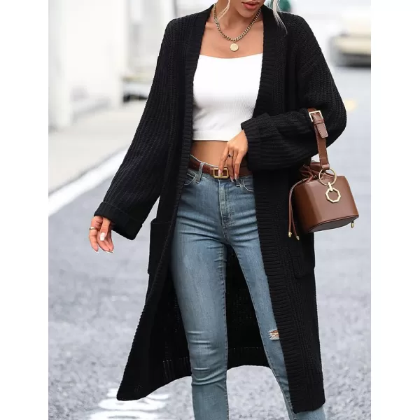 IDEALSANXUN Womens Oversized Sweater V Neck Long Sleeve Fall Winter 2023 Trendy Loose Long Cardigan Jacket CoatBlack