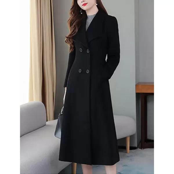 IDEALSANXUN Womens Vintage Double Breasted Long Wool Jacket Pea CoatBlack