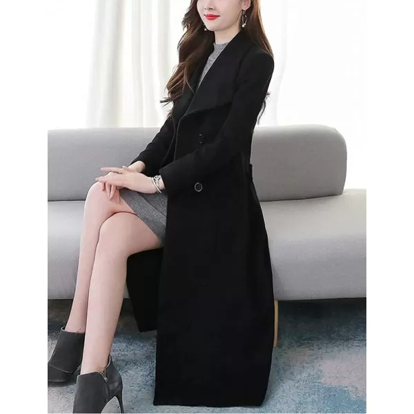 IDEALSANXUN Womens Vintage Double Breasted Long Wool Jacket Pea CoatBlack