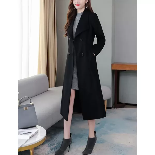 IDEALSANXUN Womens Vintage Double Breasted Long Wool Jacket Pea CoatBlack