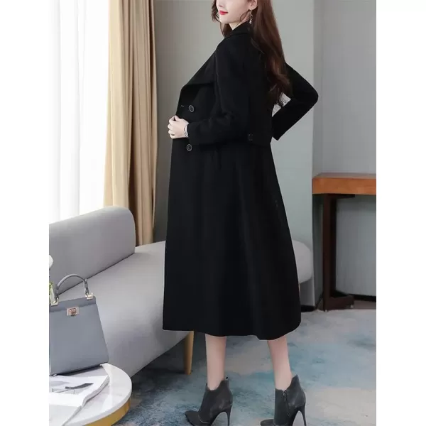 IDEALSANXUN Womens Vintage Double Breasted Long Wool Jacket Pea CoatBlack