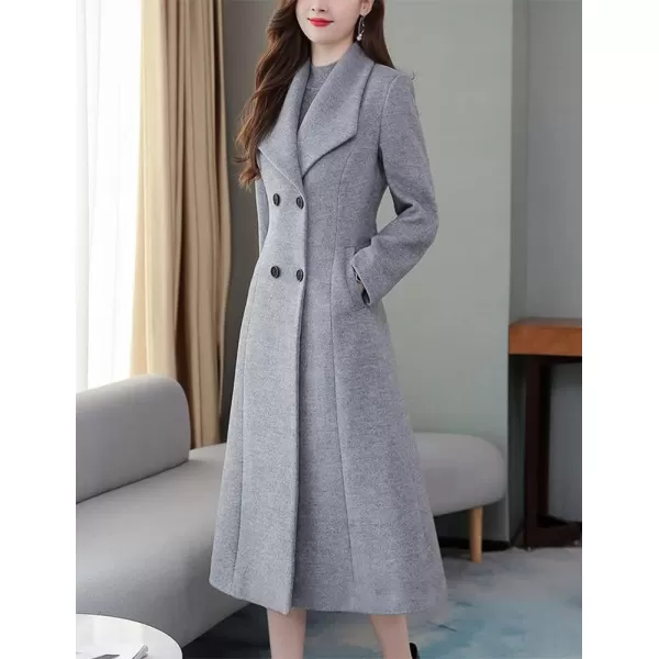 IDEALSANXUN Womens Vintage Double Breasted Long Wool Jacket Pea CoatGrey
