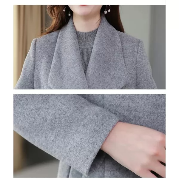 IDEALSANXUN Womens Vintage Double Breasted Long Wool Jacket Pea CoatGrey