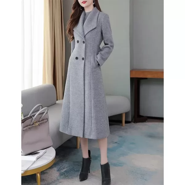 IDEALSANXUN Womens Vintage Double Breasted Long Wool Jacket Pea CoatGrey