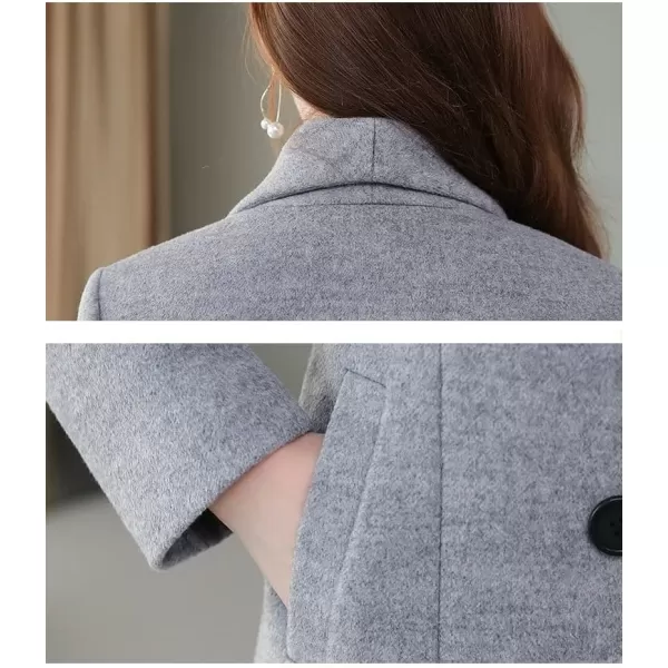 IDEALSANXUN Womens Vintage Double Breasted Long Wool Jacket Pea CoatGrey