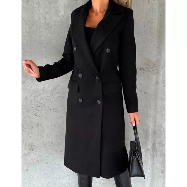 IDEALSANXUN Womens Wool Coat Double Breasted Trench Coat Long Fall Winter ClothesBlack