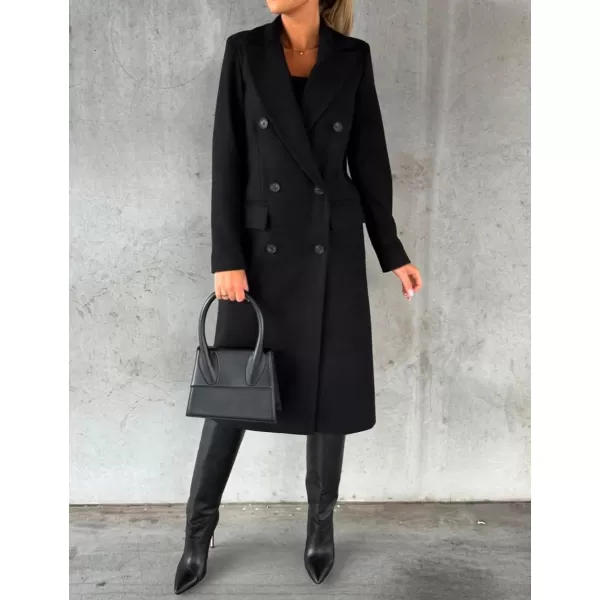 IDEALSANXUN Womens Wool Coat Double Breasted Trench Coat Long Fall Winter ClothesBlack