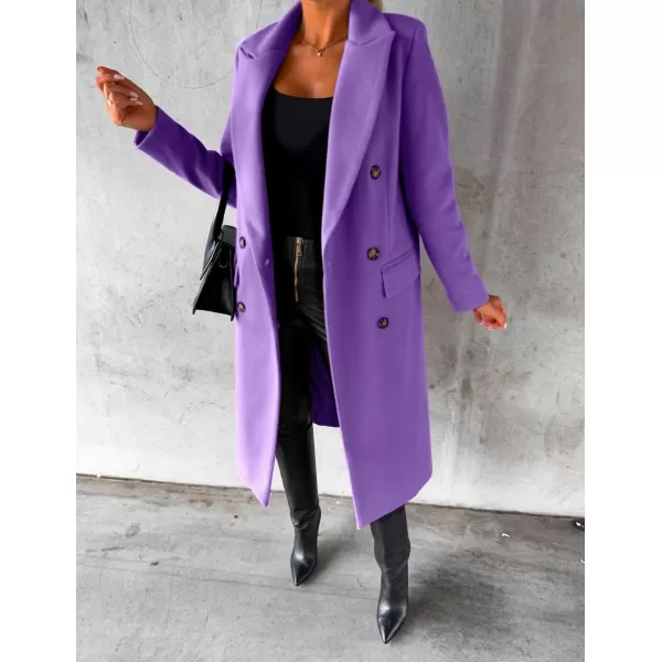 IDEALSANXUN Womens Wool Coat Double Breasted Trench Coat Long Fall Winter ClothesPurple