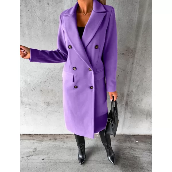 IDEALSANXUN Womens Wool Coat Double Breasted Trench Coat Long Fall Winter ClothesPurple