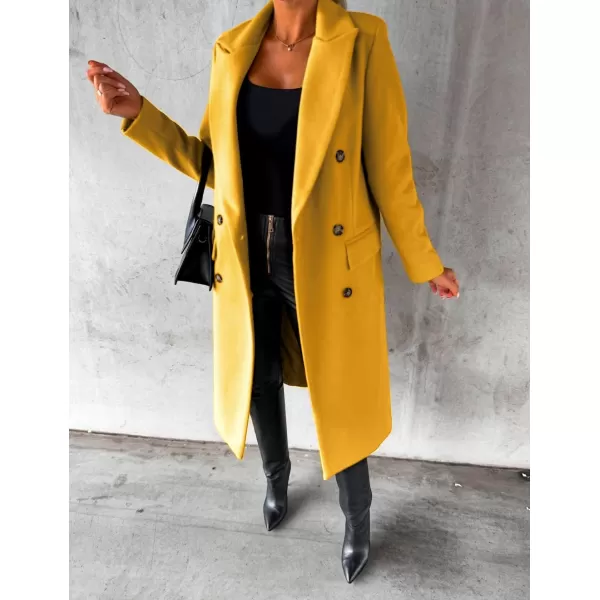 IDEALSANXUN Womens Wool Coat Double Breasted Trench Coat Long Fall Winter ClothesYellow