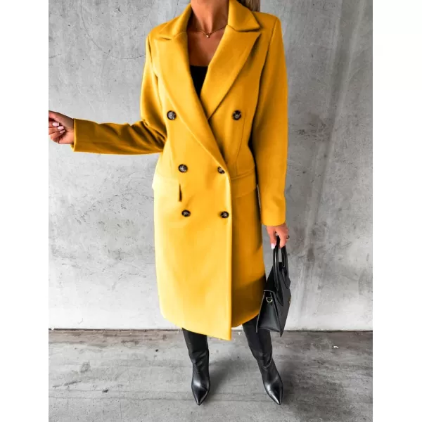 IDEALSANXUN Womens Wool Coat Double Breasted Trench Coat Long Fall Winter ClothesYellow