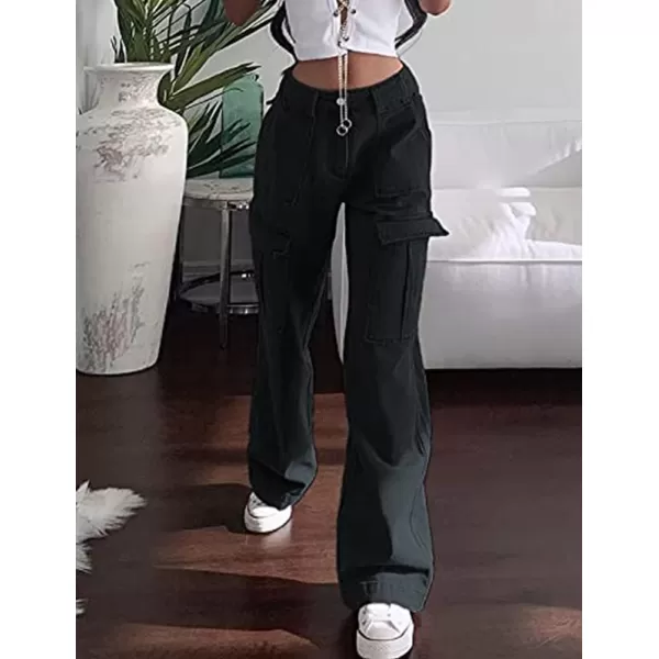 IDEALSANXUNCargo Jeans for Women High Waisted Trendy Casual Streetwear Baggy Cargo Pants Boyfriend Straight Leg Y2K JeansBlack