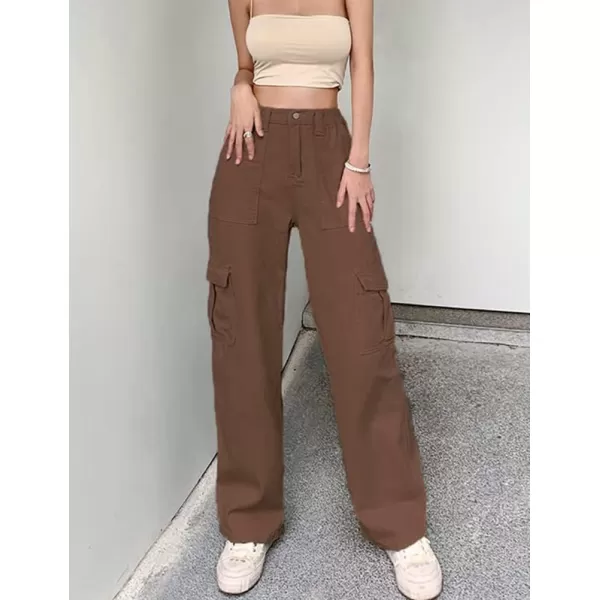 IDEALSANXUNCargo Jeans for Women High Waisted Trendy Casual Streetwear Baggy Cargo Pants Boyfriend Straight Leg Y2K JeansBrown
