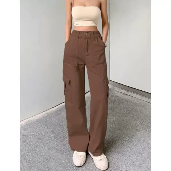 IDEALSANXUNCargo Jeans for Women High Waisted Trendy Casual Streetwear Baggy Cargo Pants Boyfriend Straight Leg Y2K JeansBrown
